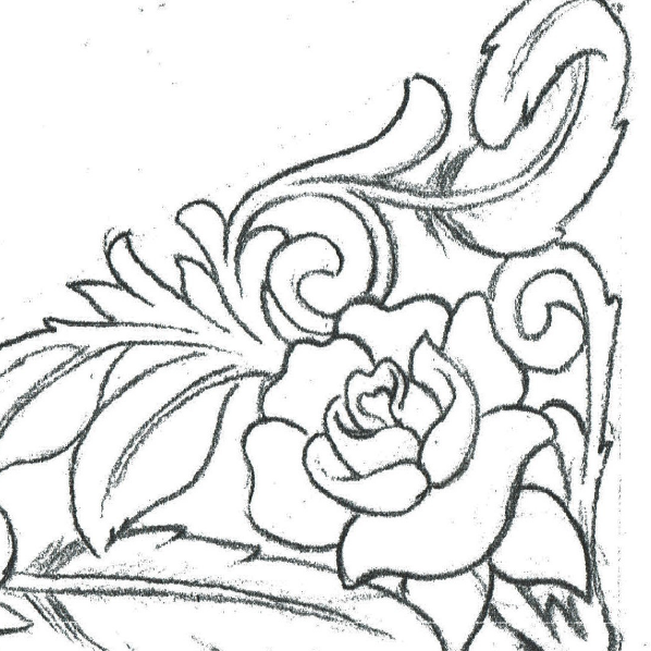 Free Leathercraft Pattern for Feather & Rose Floral Corner